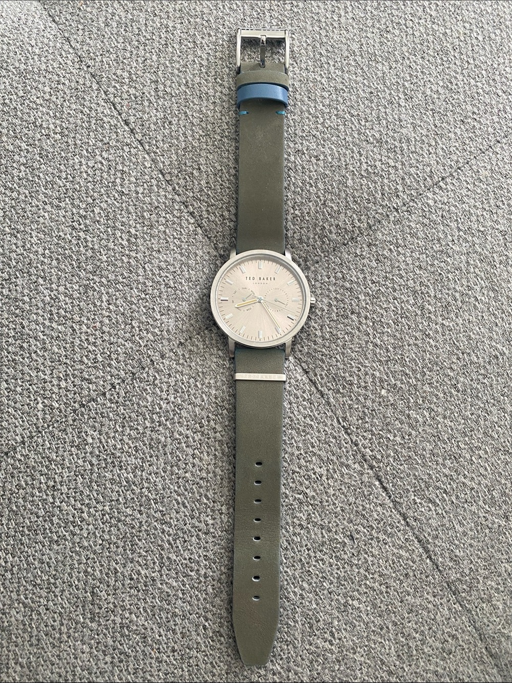 Ted Baker Olive Green Leather Strap Watch with Silver Case